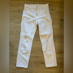 Gap White Distressed Cheeky Strait High Rise Jeans Ankle Length Size 12 Tall